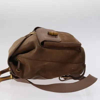 Pre-owned Gucci Bamboo Brown Suede Backpack Bag ()