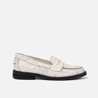 Duke & Dexter Women's Wilde White Cracked Penny Loafer - Women's In White