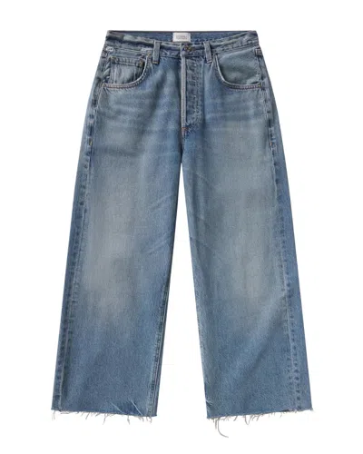 Citizen Of Humanity Citizens Of Humanity Ayla High Waist Raw Hem Ankle Baggy Wide Leg Jeans In Medium Wash Denim