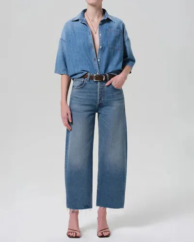 Citizen Of Humanity Citizens Of Humanity Ayla High Waist Raw Hem Ankle Baggy Wide Leg Jeans In Medium Wash Denim