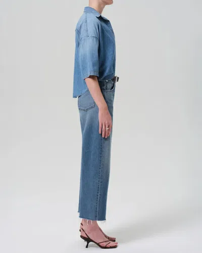 Citizen Of Humanity Citizens Of Humanity Ayla High Waist Raw Hem Ankle Baggy Wide Leg Jeans In Medium Wash Denim