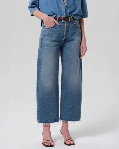 Citizen Of Humanity Citizens Of Humanity Ayla High Waist Raw Hem Ankle Baggy Wide Leg Jeans In Medium Wash Denim