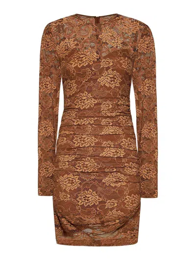 Dolce & Gabbana Short Floral Lace Dress In Beige
