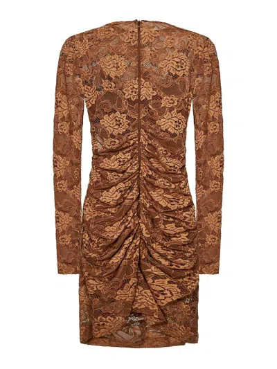 Dolce & Gabbana Short Floral Lace Dress In Beige