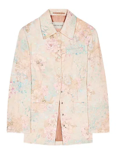 Dries Van Noten Basti Blazer With Embroidered Floral Pattern In Nude & Neutrals