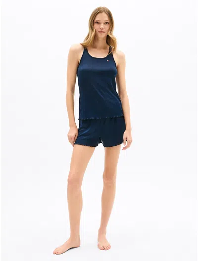 Tommy Hilfiger Racer Tank And Short Sleep Set In Sky Captain Pointelle