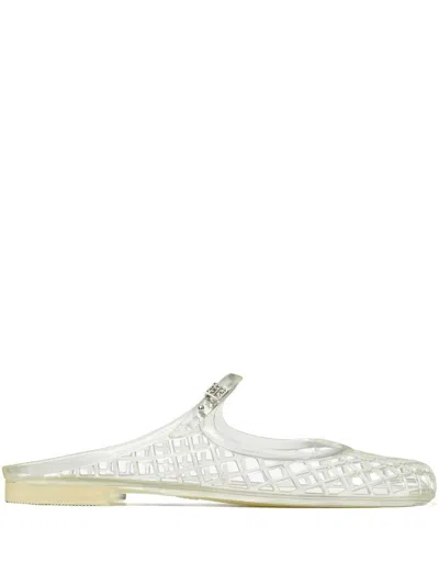 Tory Burch Mellow Jelly Mary Jane Ballerina Mules In Clear/silver