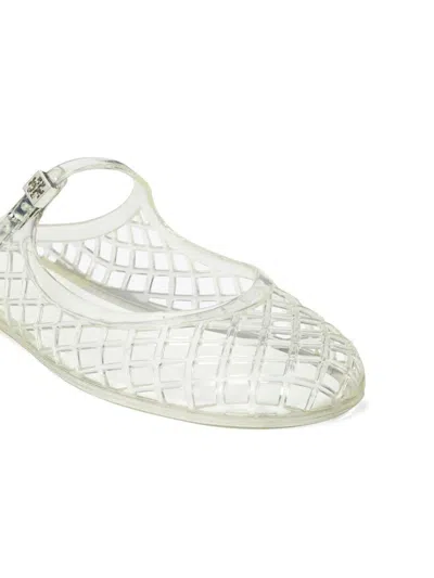 Tory Burch Mellow Jelly Mary Jane Ballerina Mules In Clear/silver