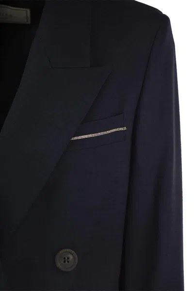 Shop Peserico Viscose Blend Double-breasted Blazer In Blue