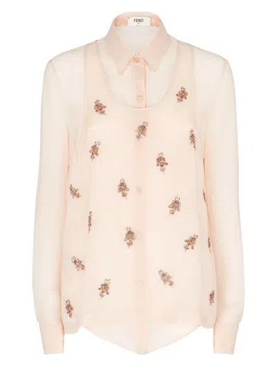 Fendi Georgette Top With Rhinestones And Sequins Embroidery In Multicolor