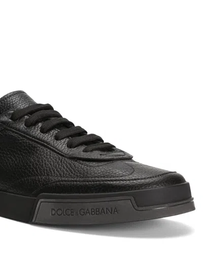 Dolce & Gabbana Gray Calfskin Portofino Yacht Sneakers In Black