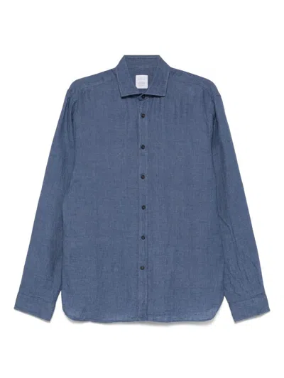 Xacus Cerulean Blue Linen Shirt With Cutaway Collar In Blue
