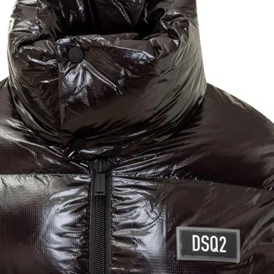 Dsquared2 Black Down Jacket With Logo Patch On The Front In Tech Fabric Man In Black
