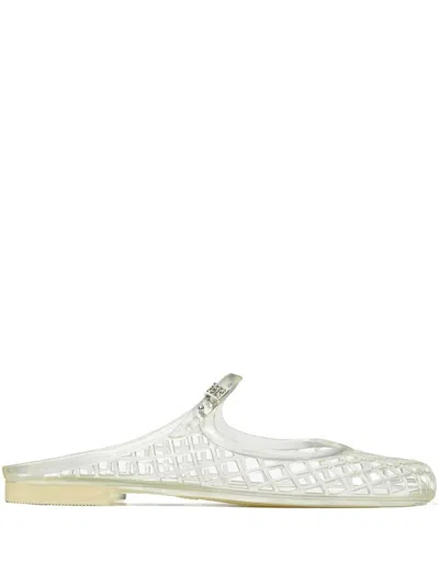 Tory Burch Mellow Jelly Mary Jane Ballerina Mules In Clear/silver