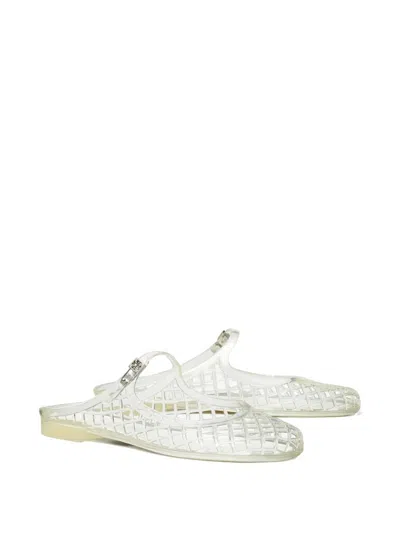 Tory Burch Mellow Jelly Mary Jane Ballerina Mules In Clear/silver