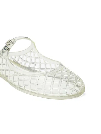Tory Burch Mellow Jelly Mary Jane Ballerina Mules In Clear/silver