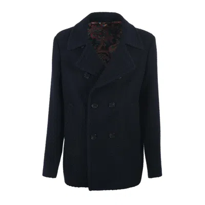 Etro Textured Double-breasted Coat Front Pockets In B0310