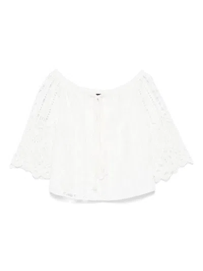 Pinko Off-the-shoulder Lace Detail Blouse With Tie Closure In White