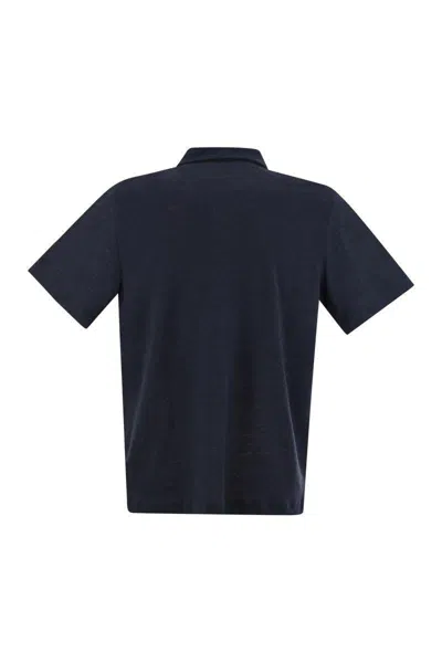 Mc2 Saint Barth Classic V-neck Polo Shirt With Short Sleeves In Navy