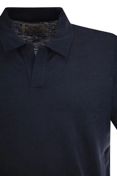 Mc2 Saint Barth Classic V-neck Polo Shirt With Short Sleeves In Navy