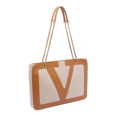 Valentino Garavani Garavani Viva Superstar Medium Canvas Shopping Bag Woman Natural/spice Uni In Brown