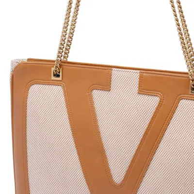 Valentino Garavani Garavani Viva Superstar Medium Canvas Shopping Bag Woman Natural/spice Uni In Brown