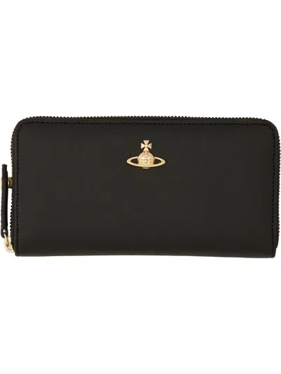 Vivienne Westwood Classic Zip Round Wallet Faux Leather Black One Size Women In Black