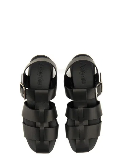 Aeyde Strappy Open Toe Flat Sole Sandals In Black