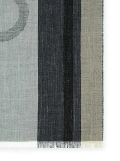 Ferragamo Salvatore  'big Logo' Grey Silk Blend Scarf Men In Grey