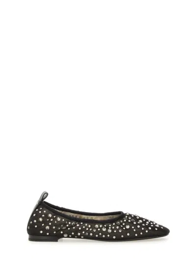 Tory Burch Black Ballet Flats With All-over Crystals Application In Tech Fabric Woman In Black