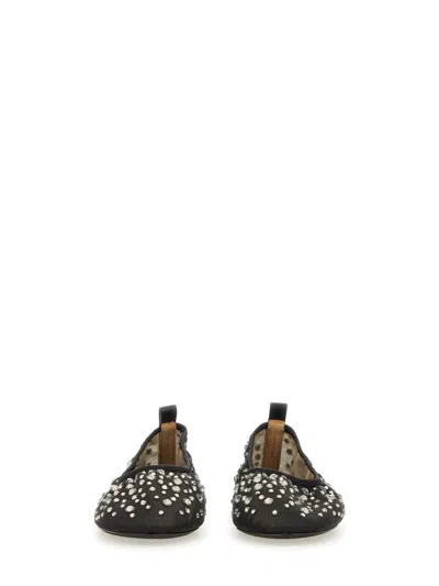 Tory Burch Black Ballet Flats With All-over Crystals Application In Tech Fabric Woman In Black