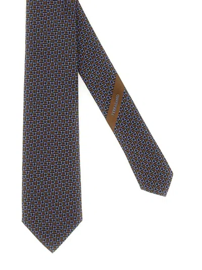 Ferragamo Geometric Pattern Silk Tie With Refined Finish In Multicolour