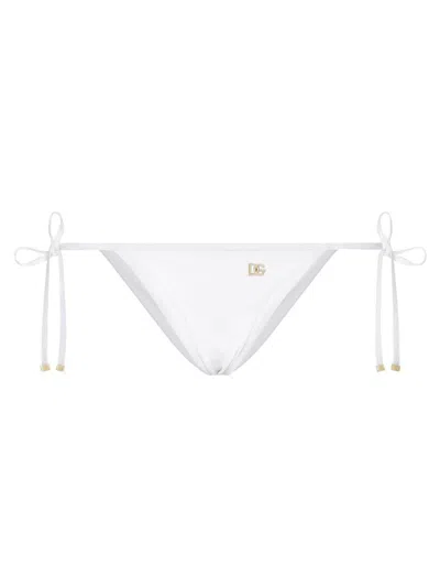 Dolce & Gabbana Logo-plaque Side-tie Bikini Bottom In White