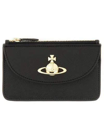 Vivienne Westwood Orb Plaque Zipped Card Holder In Black
