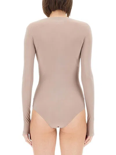 Mm6 Maison Margiela Mm6 By Maison Margiela Form-fitting Bodysuit With Long Sleeves In Beige