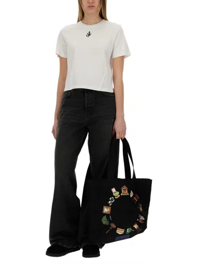 Jw Anderson Mens White Anchor-embroidery Crop Cotton-jersey T-shirt In White