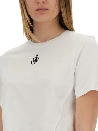 Jw Anderson Mens White Anchor-embroidery Crop Cotton-jersey T-shirt In White
