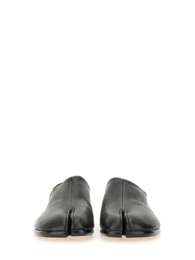 Maison Margiela Tabi Grey Branded Leather Slip On In Black