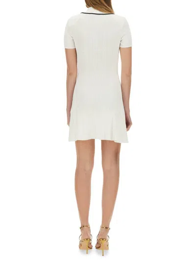 Self-portrait White Mini Dress With Notched Collar And Contrasting Trim In Viscose Blend Stretch Woman In White