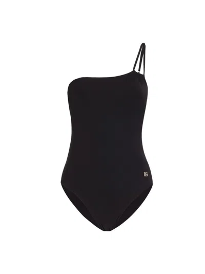 Dolce & Gabbana One-piece One-shoulder Swimsuit In Black