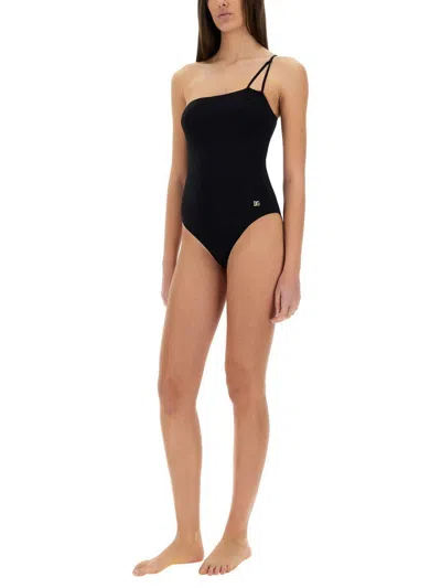 Dolce & Gabbana One-piece One-shoulder Swimsuit In Black