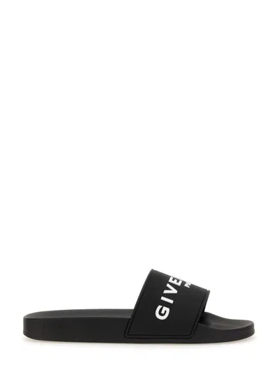 Givenchy Black Flat Slides With Logo In Polyurethane Man In Black