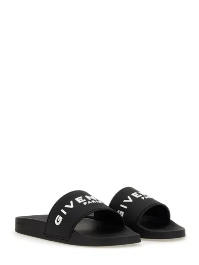 Givenchy Black Flat Slides With Logo In Polyurethane Man In Black