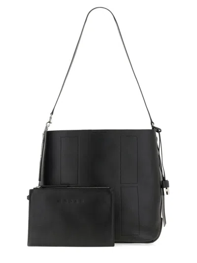 Hogan Medium Leather Shoulder Bag With Adjustable Strap In Black