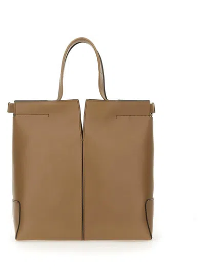 Tod's Structured Brown Calfskin Shoulder Bag In Grey