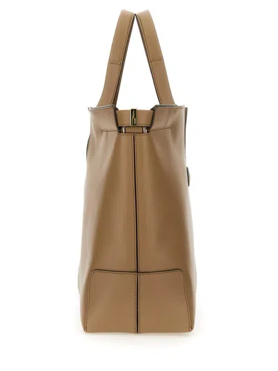 Tod's Structured Brown Calfskin Shoulder Bag In Grey