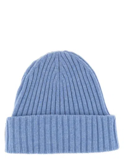 Alexander Wang Woolen Hat With Folded Cuff And Ribbed Texture In Baby Blue
