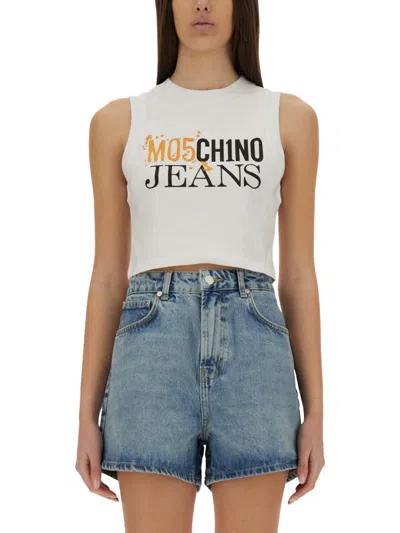 Moschino Jeans Cropped Top With Logo In White