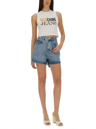 Moschino Jeans Cropped Top With Logo In White