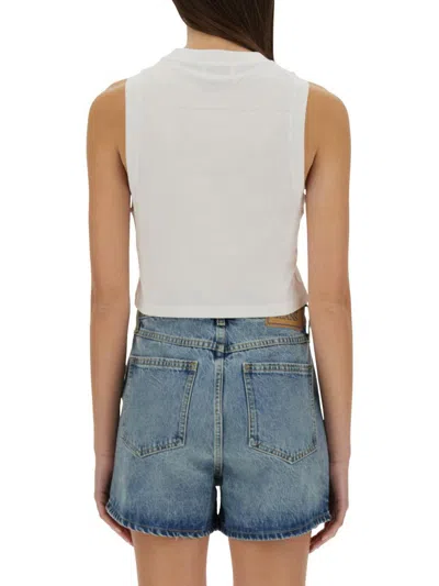 Moschino Jeans Cropped Top With Logo In White